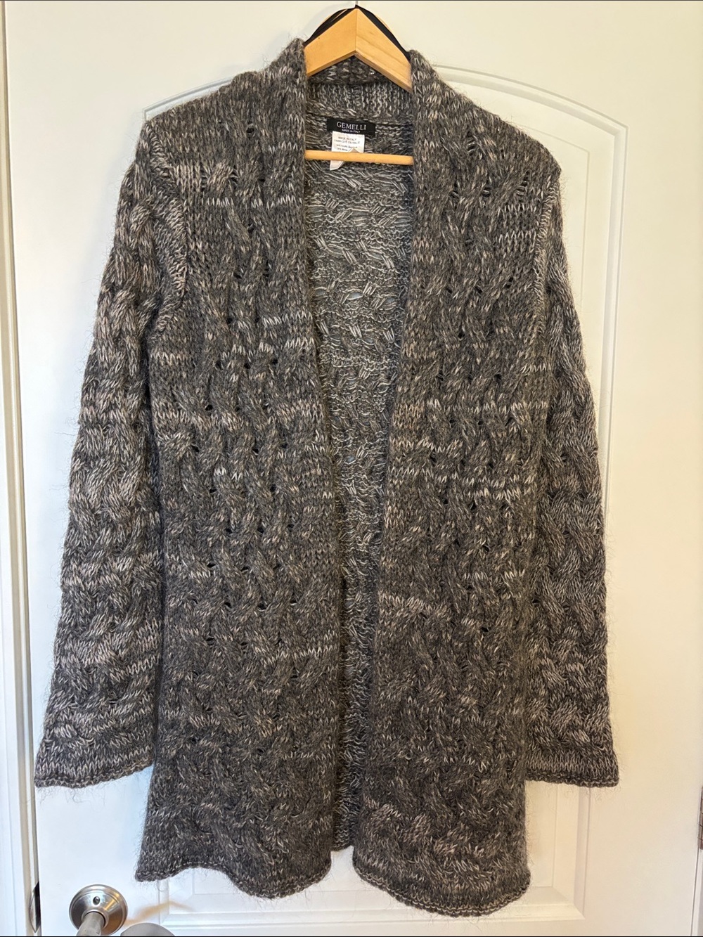 Gemelli Italy Gray Mohair Wool Chunky Long Cardigan Women’s L EUC